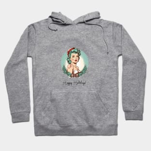 Retro Pin-up Girl with Santa Hat Illustration Art Hoodie